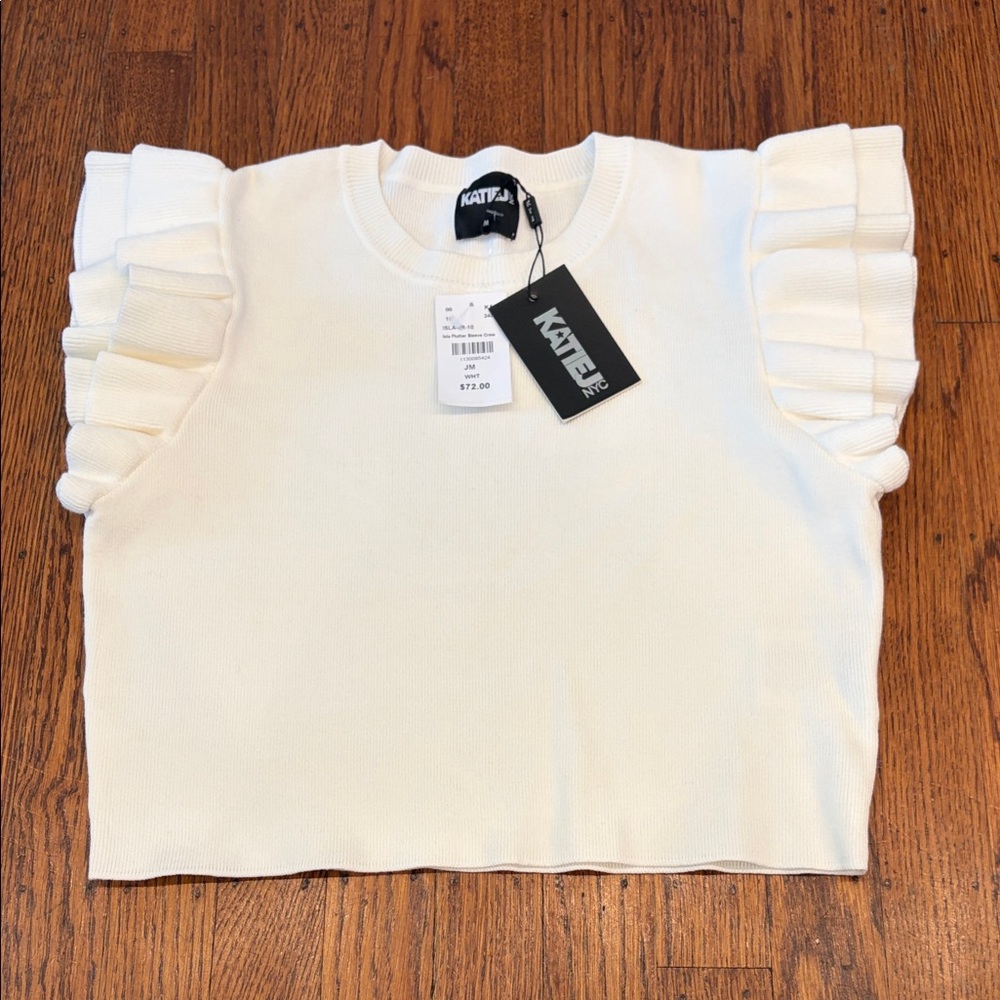 NWT Katie J NYC Girls White Isla Top Ruffle Flutter Sleeve Tween Medium (10)